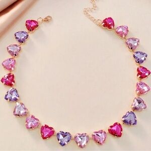 18k Gold Plated Pink Gemstone Heart Choker new